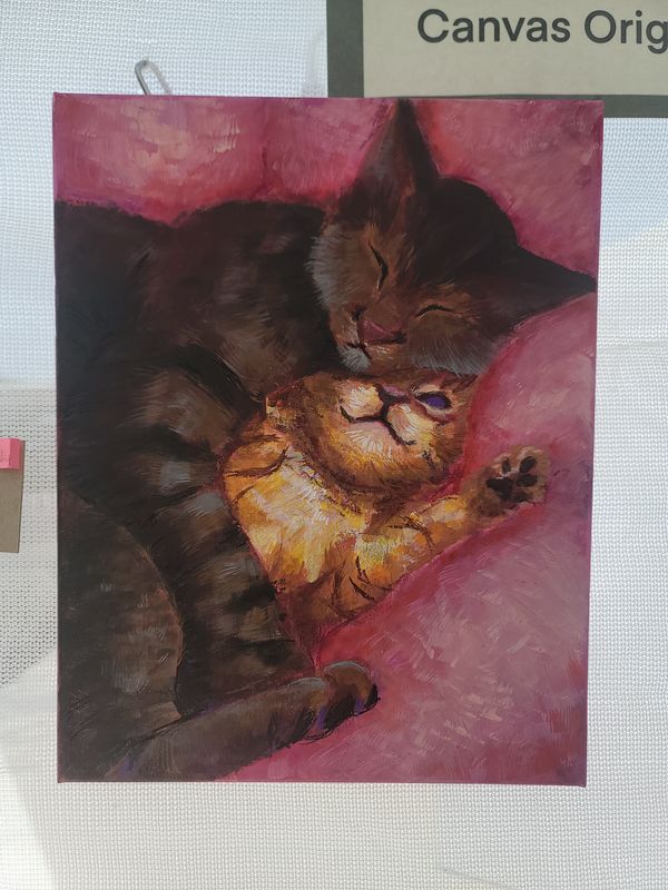 Mama cat and kitten | Original Canvas Painting