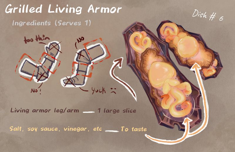 Dungeon Armor Snacks | Delicious in Dungeon Inspired Fan Art | Fantasy Recipe Card