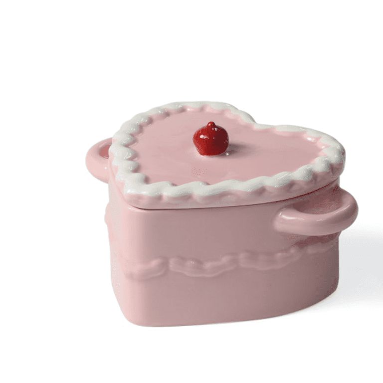 Pink Heart-Shaped Ceramic Bakeware Dish