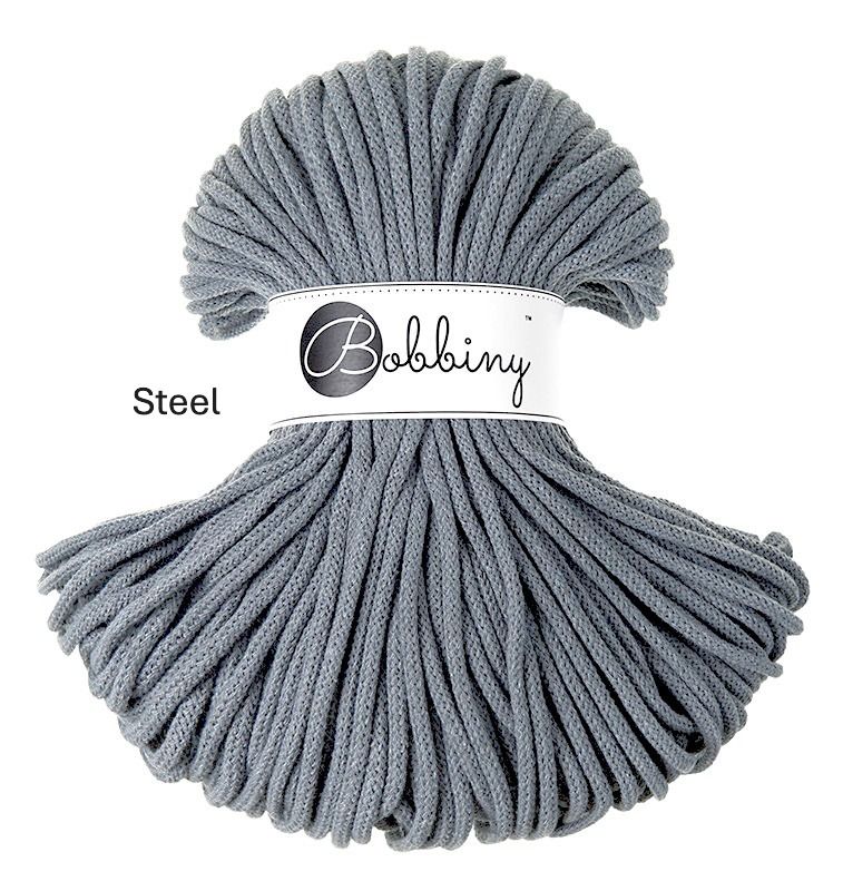 Bobbiny Premium 5 mm steel– hochwertige, recycelte Baumwollkordel für kreative Projekte