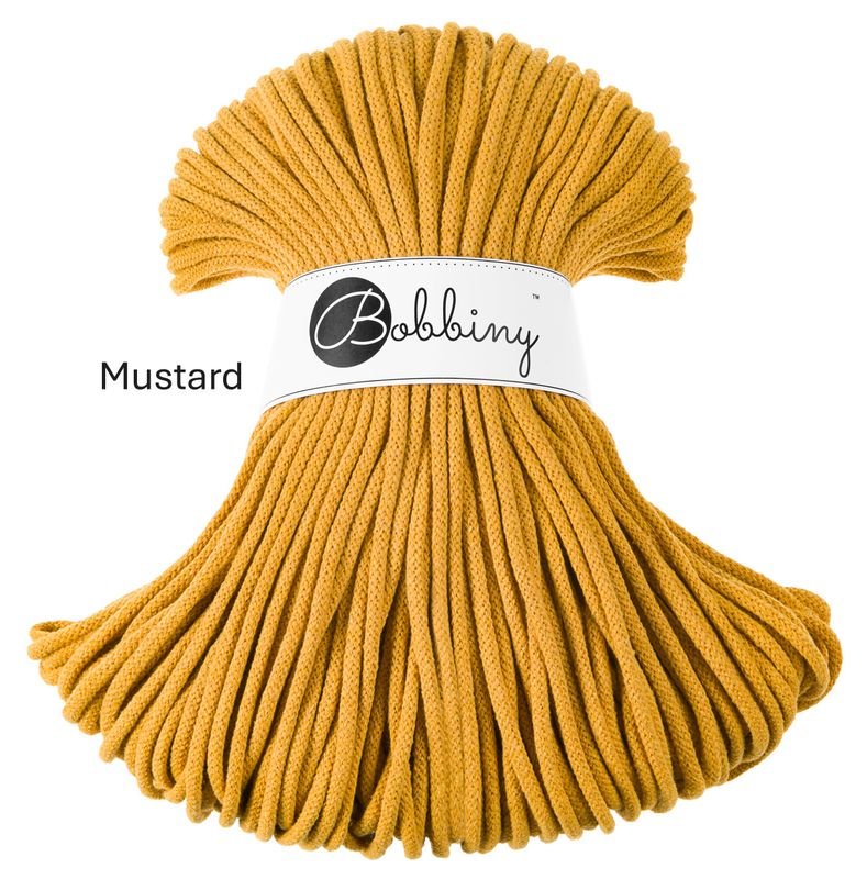 Bobbiny Premium 5 mm Mustard – hochwertige, recycelte Baumwollkordel für kreative Projekte