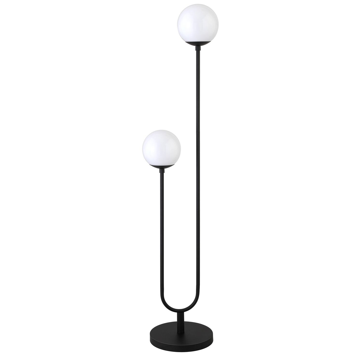 69&quot; Black Two Light Novelty Floor Lamp With White Frosted Glass Globe Shade