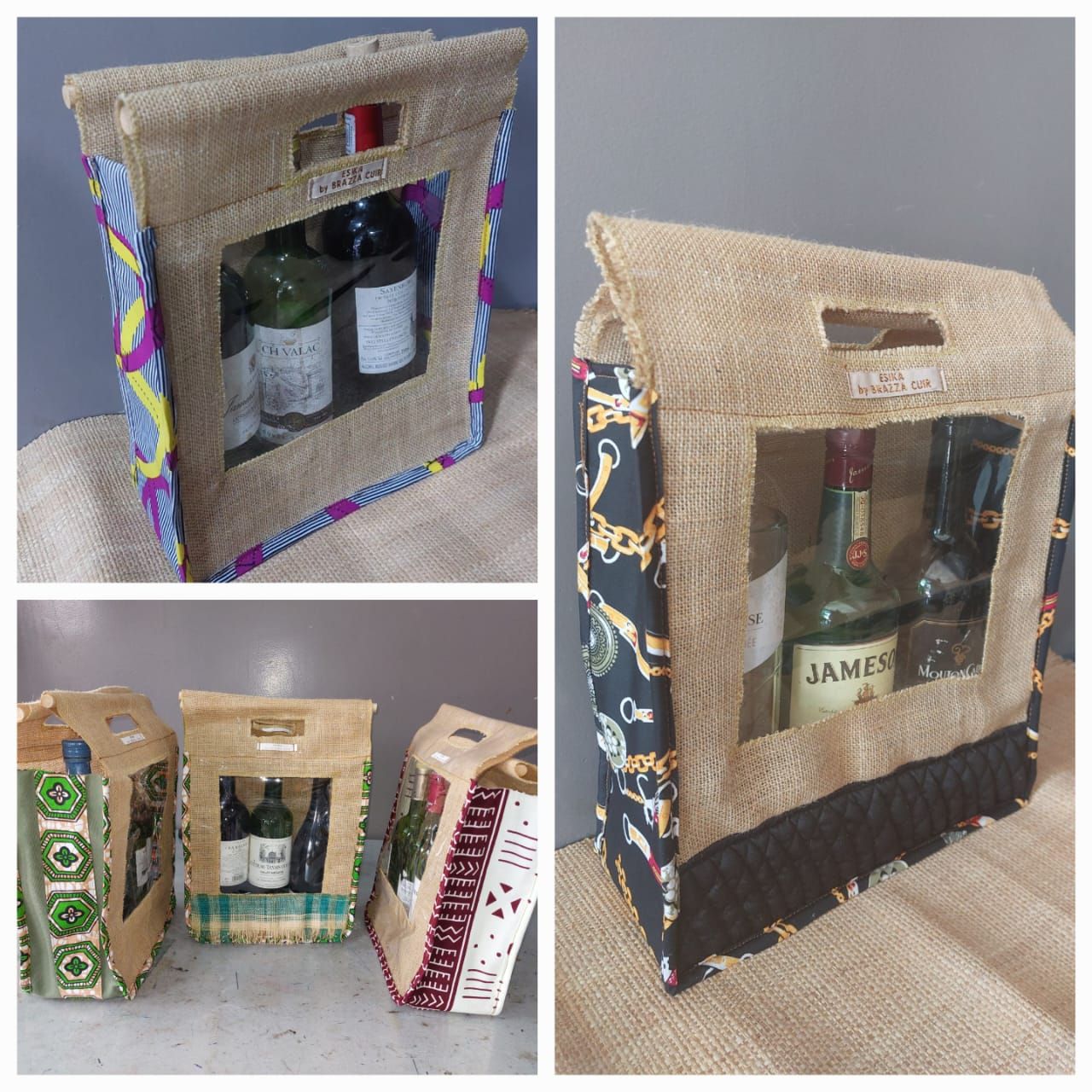 PORTE BOUTEILLE SAC EN TOILE DE JUTE ET PAGNE