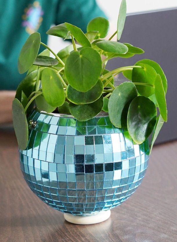 Blue Disco Ball 6 Inch Hanging Planter