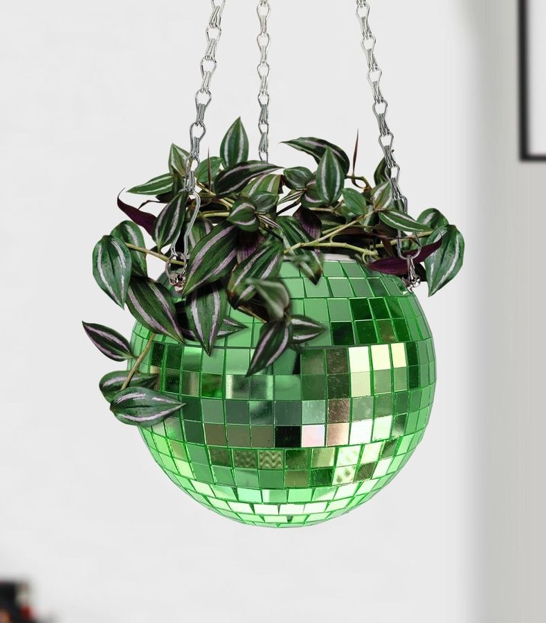 Green Disco Ball 6 Inch Planter