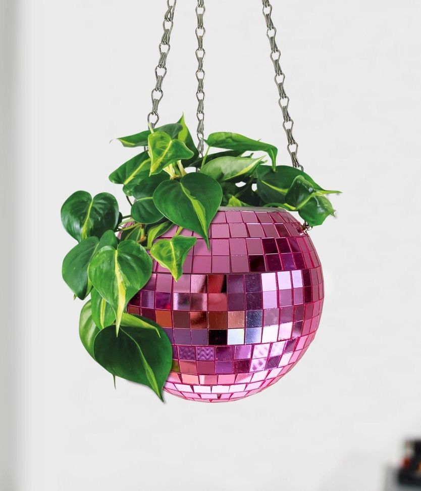 Pink Disco Ball 6 Inch Planter