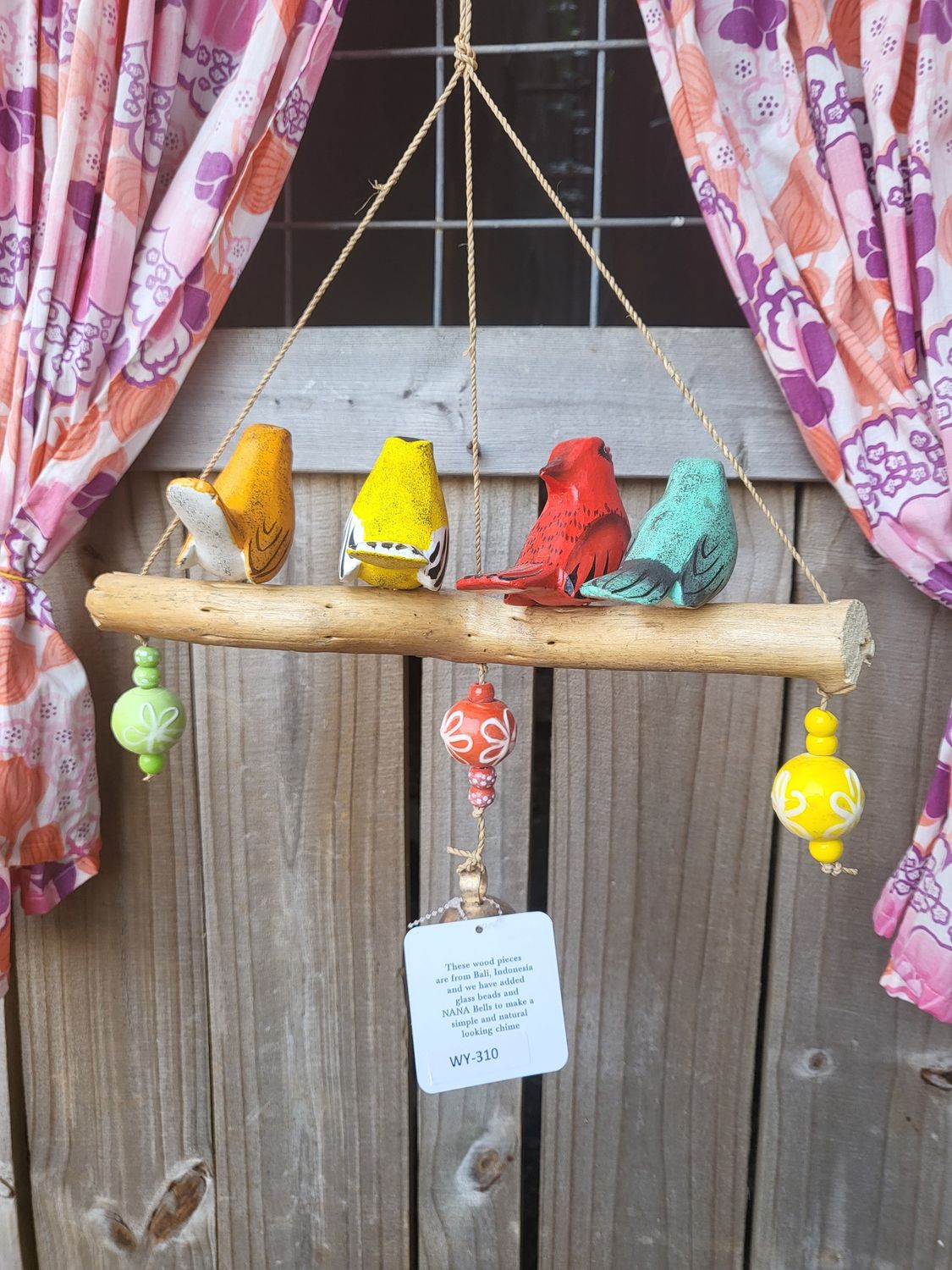Four Friends Birds On Wood Beads And Bells