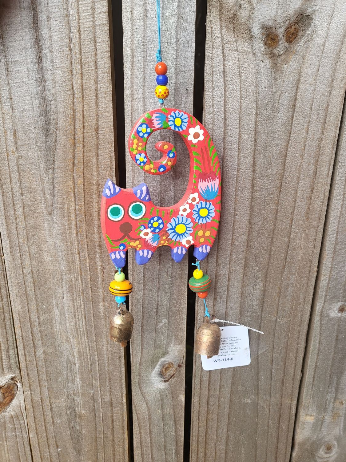 Hand Painted Wooden Red Cat Blooms With Beads