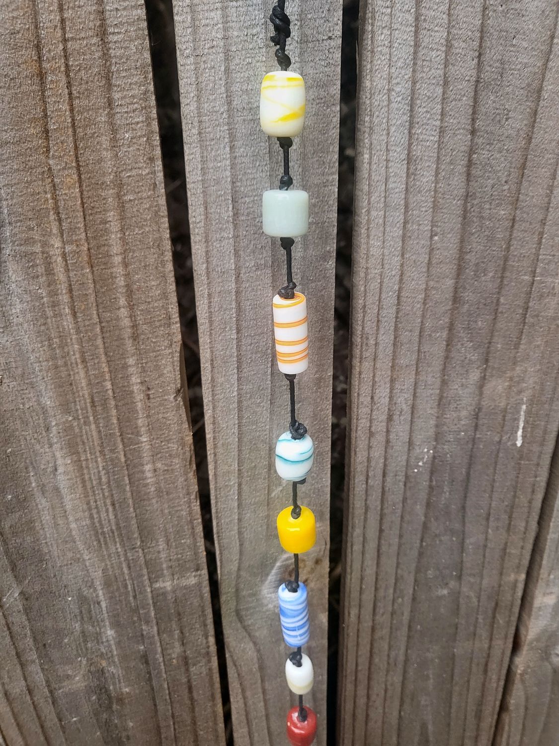 Colorful Stripes Glass Strand Of Beads And Bell