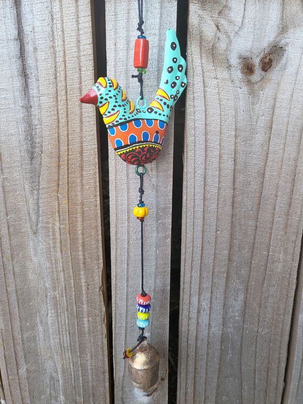 Free Bird Hand Cut Hand Painted Beads And Bell