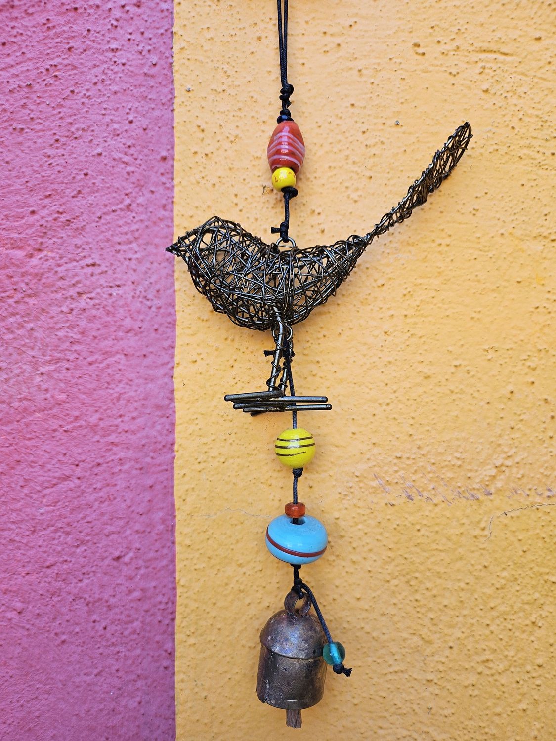 Tail Up Wire Bird Beads And Bell Chime
