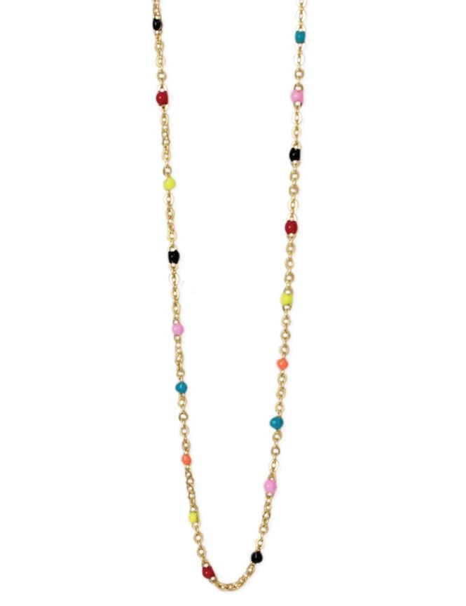 Multicolor Accent Bead Gold Chain Necklace