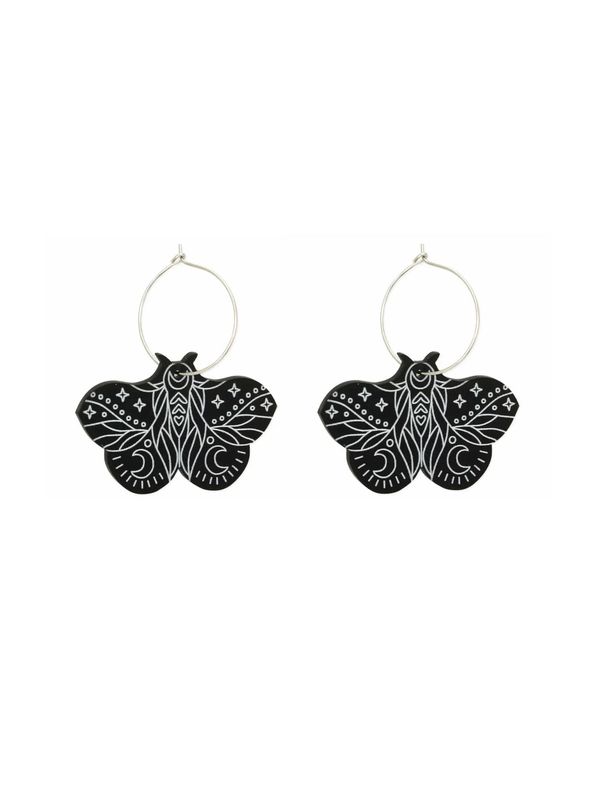 Black and White Luna Moth Hoop Earrings