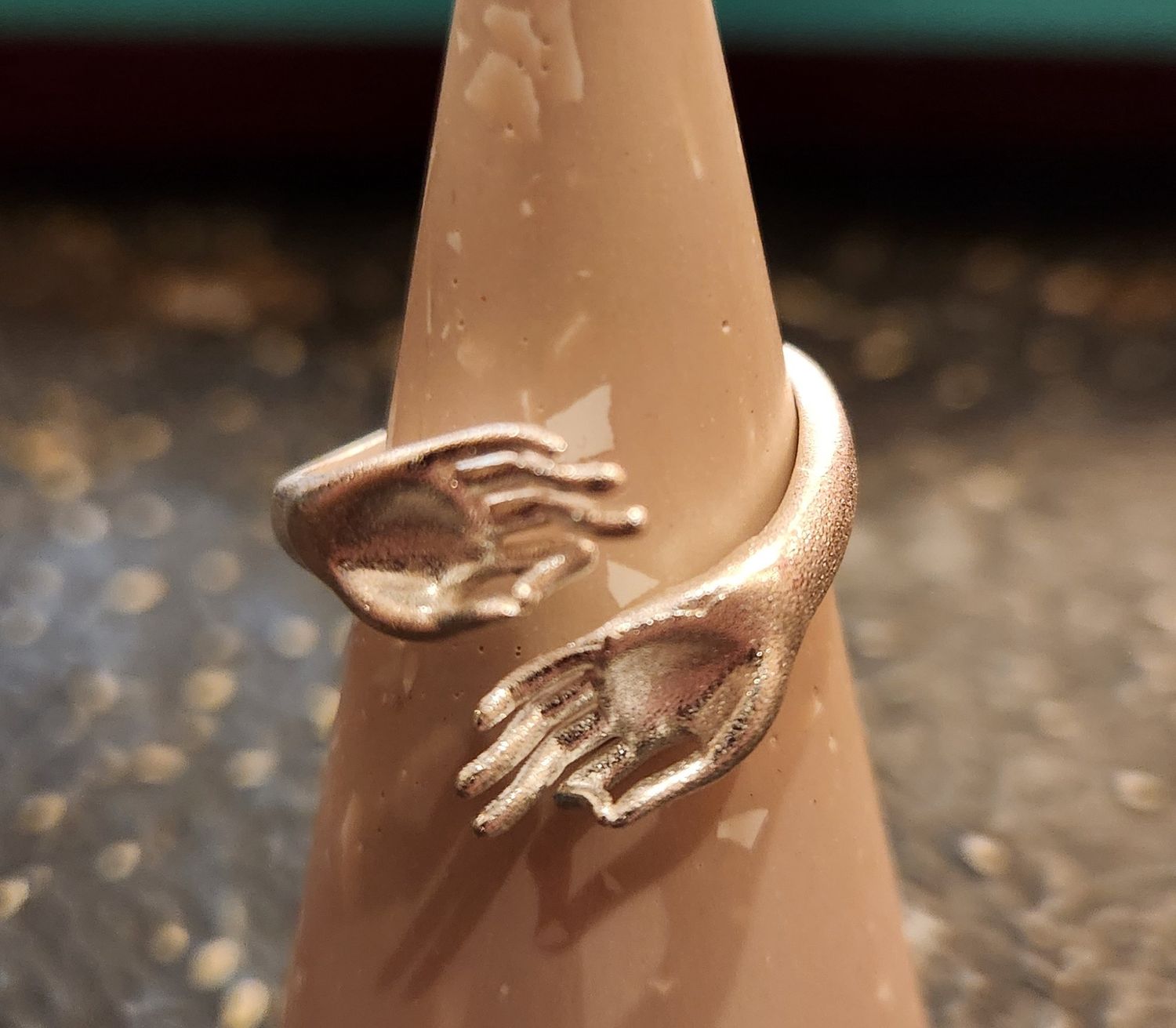 Frosted Hands Of Buddha Silver Ring
