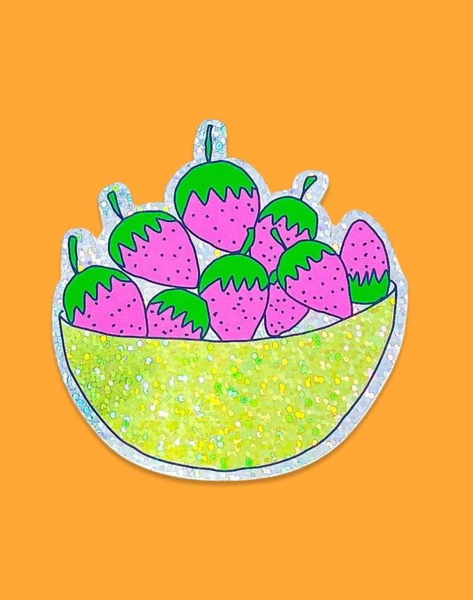 Glitter Strawberry Bowl Sticker