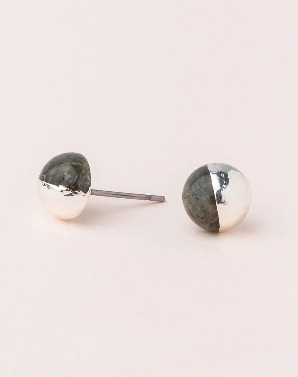 Labradorite Dipped Stud Silver Earrings