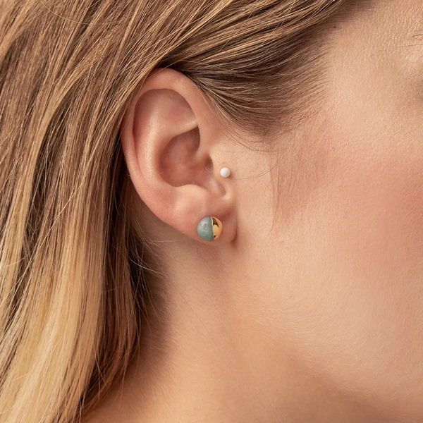 Labradorite Dipped Stud Silver Earrings