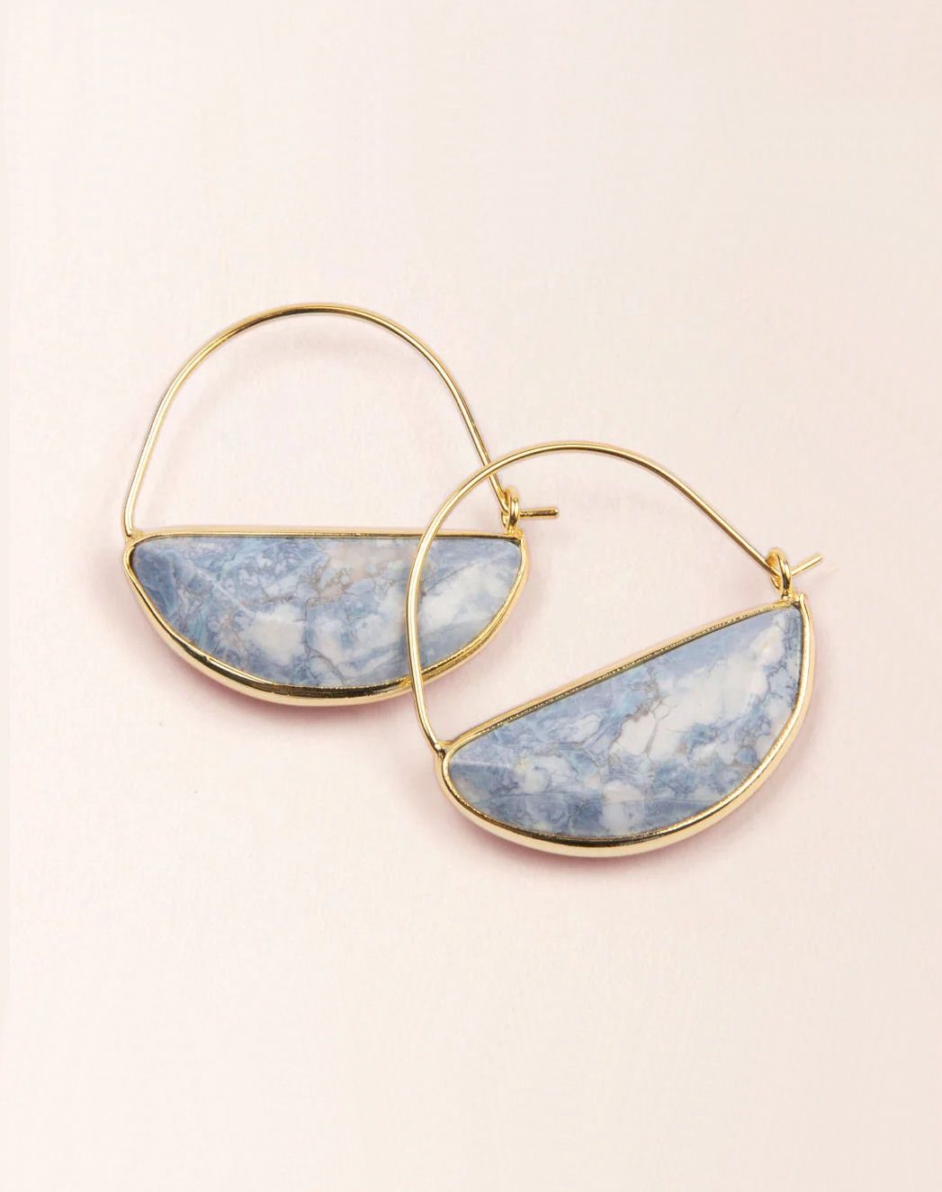 Stone Prism Hoop Blue Howlite Gold Earrings
