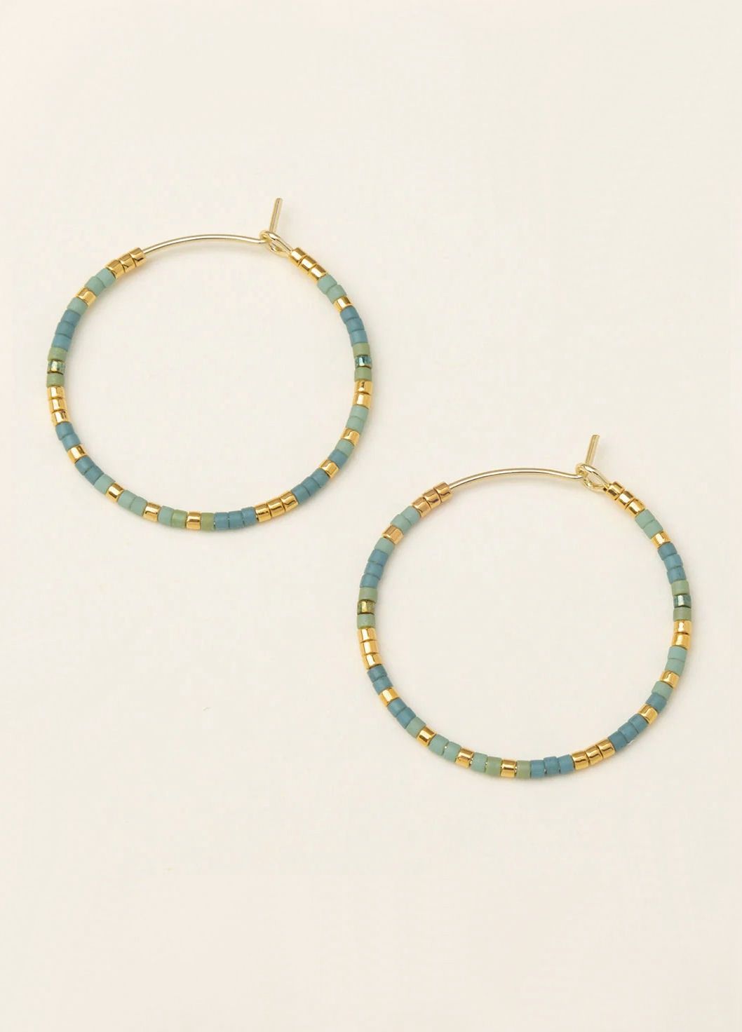 Turquoise And Mint Chromacolor Miyuki Small Hoop Gold Earrings