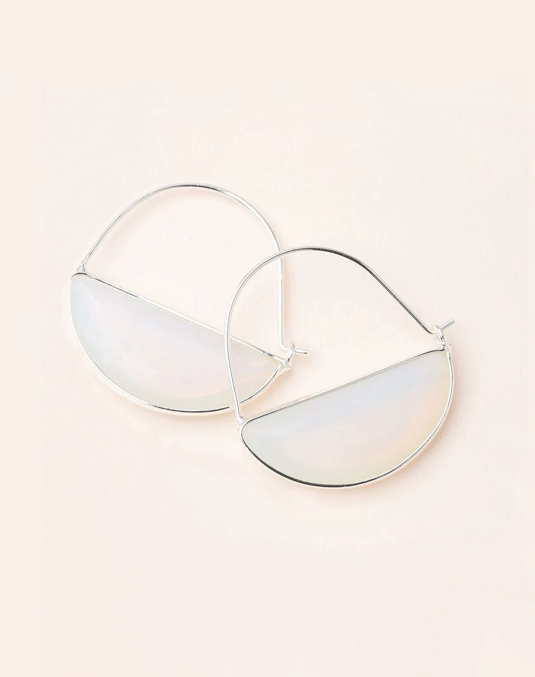 Stone Prism Hoop Opalite Silver Earrings