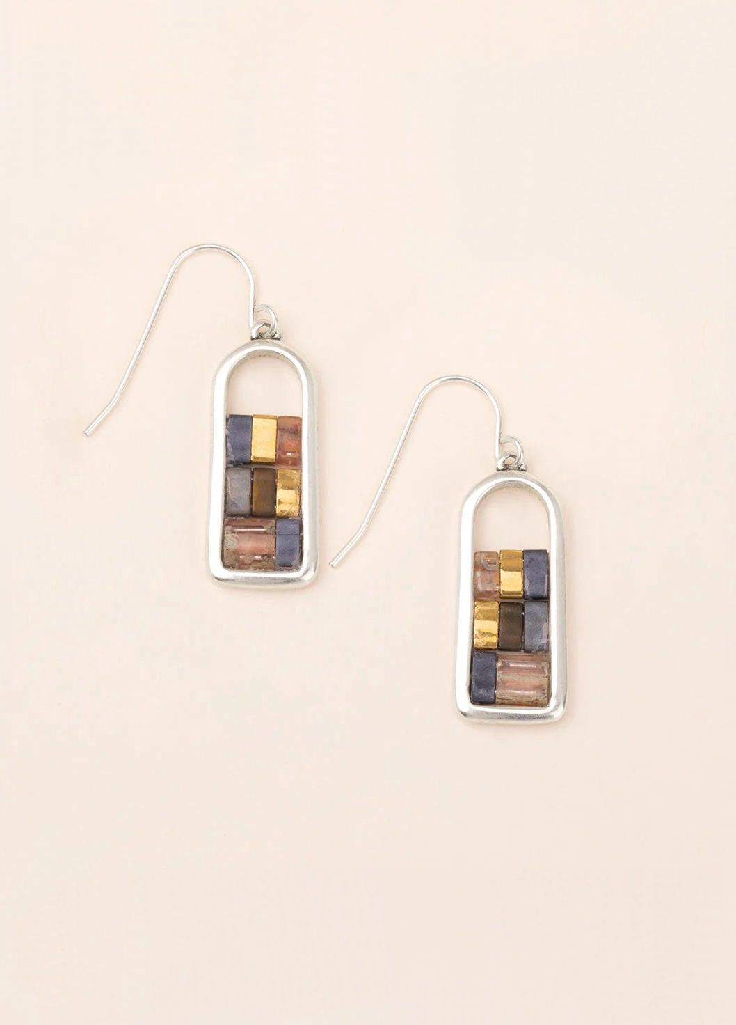 Good Karma Miyuki Frame Gunmetal Silver Earrings