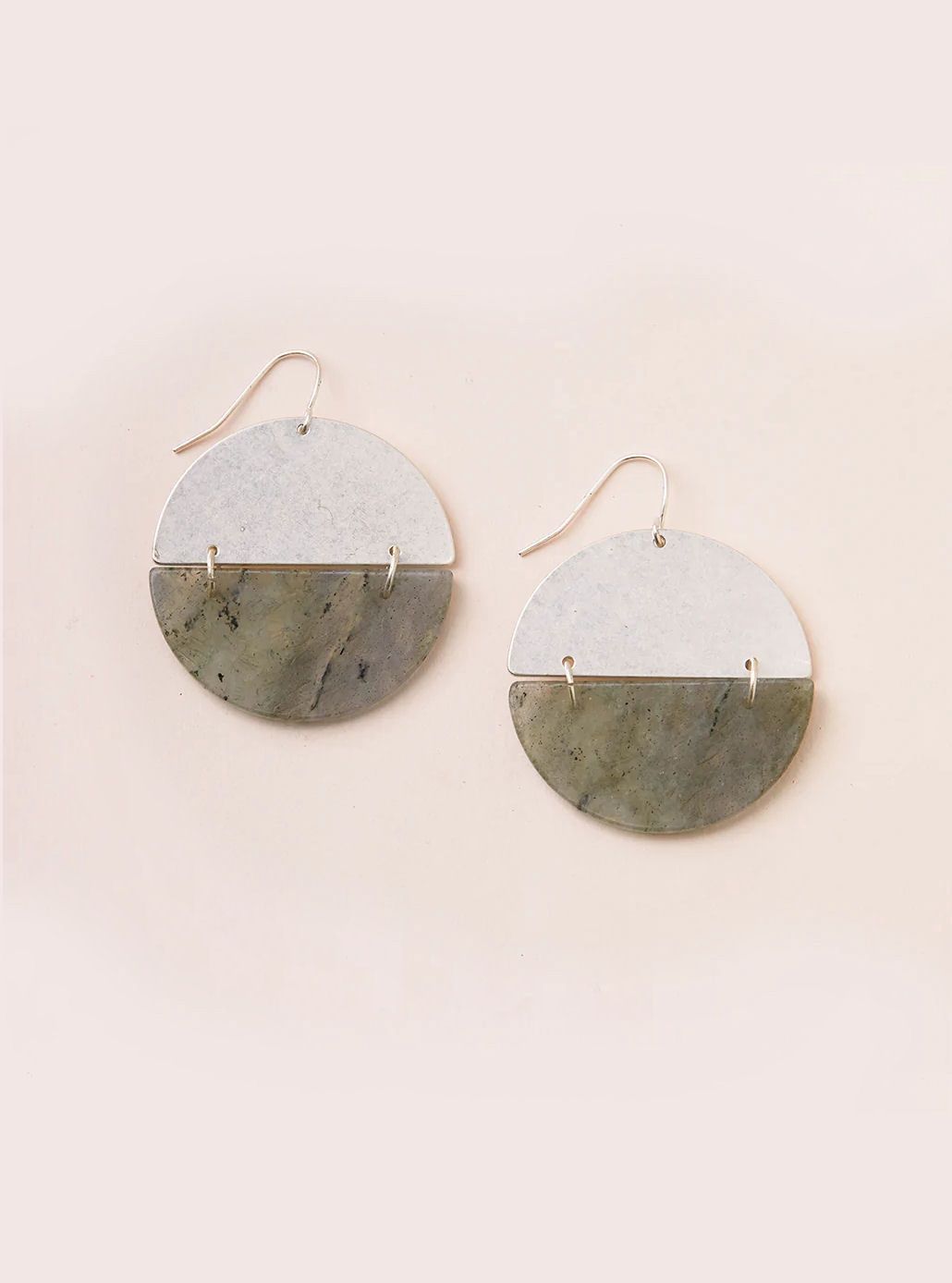 Stone Full Moon Labradorite Silver Earrings