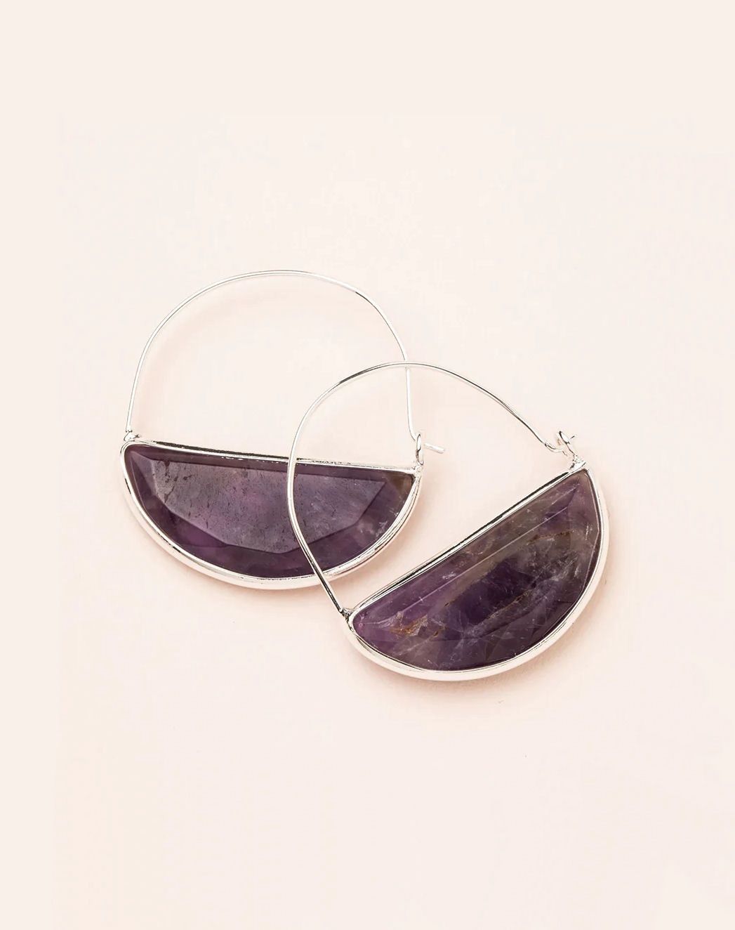 Stone Prism Hoop Amethyst Silver Earrings
