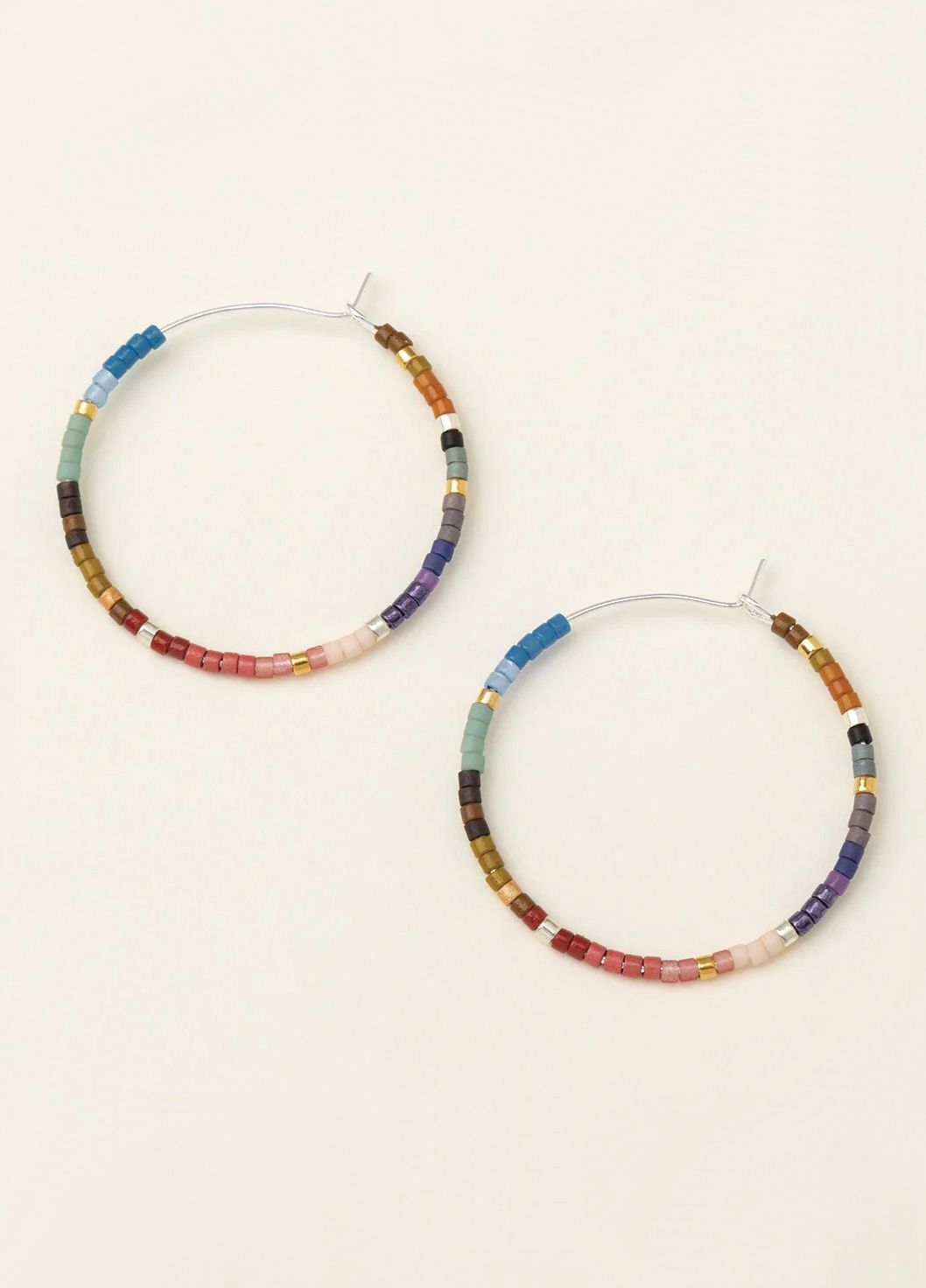Dark Multicolor Chromacolor Miyuki Small Hoop Silver Earrings