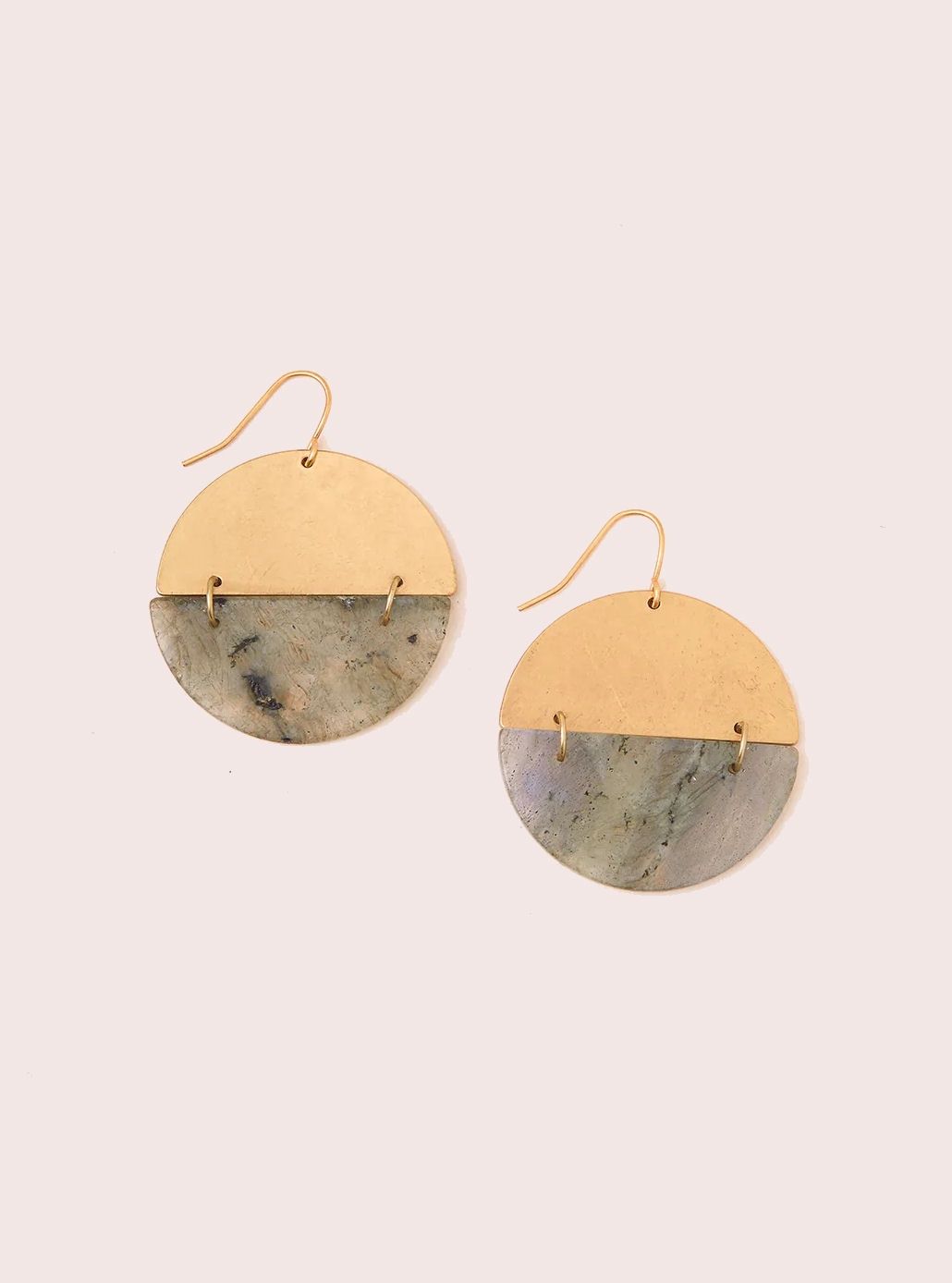Stone Full Moon Labradorite Gold Earrings