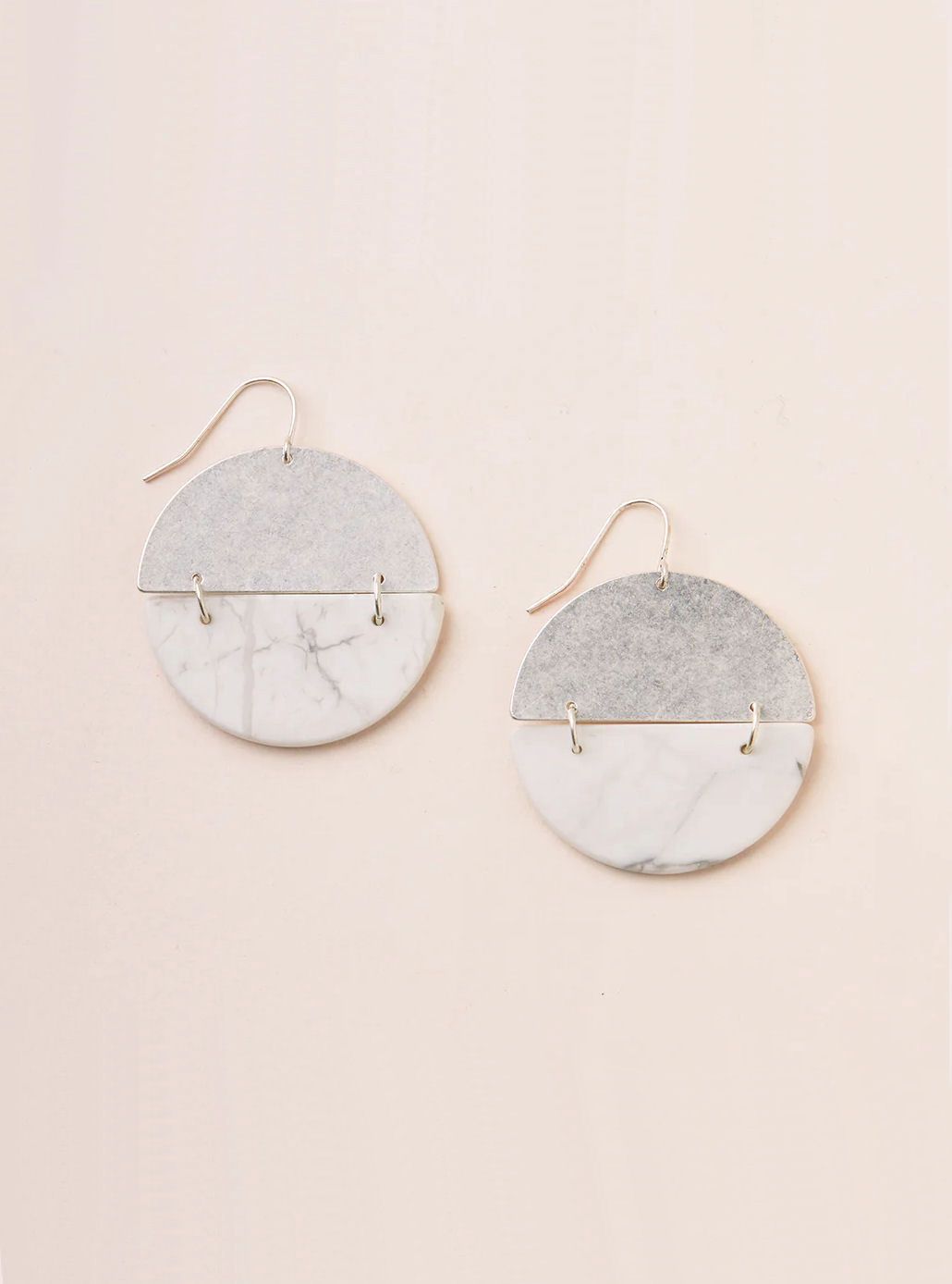 Stone Full Moon Howlite Silver Earrings