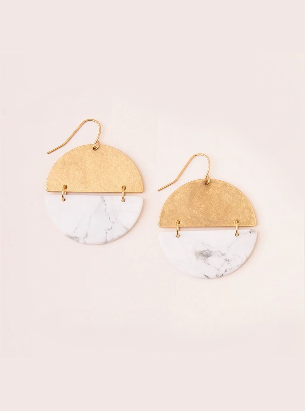 Stone Full Moon Howlite Gold Earrings