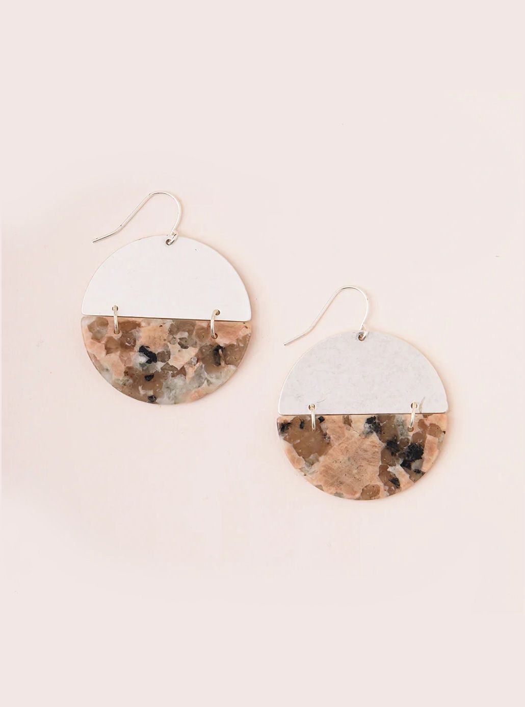 Stone Full Moon Rhodonite Silver Earrings