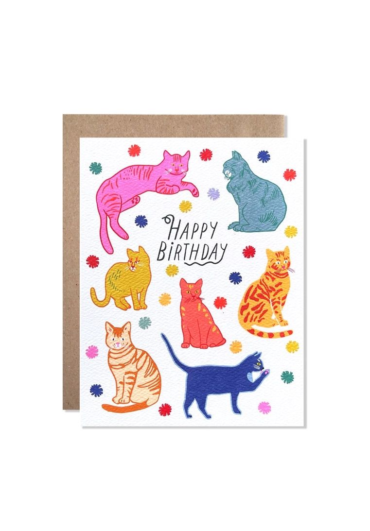 Colorful Cats Happy Birthday Card