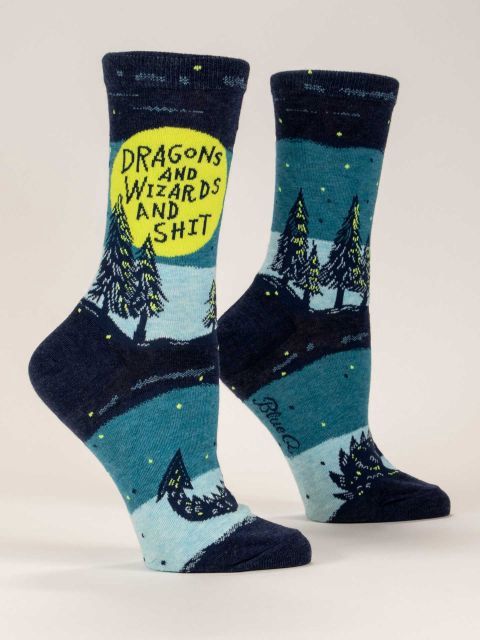 Dragons And Wizards And Shit Blue Q Women’s Socks