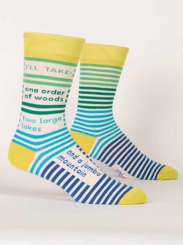 I’ll Take One Order Of Woods, Two Large Lakes A Jumbo Mountain Blue Q Men’s Socks