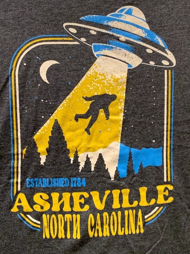 Beam Me Up Asheville North Carolina Grey Big Foot UFO T-Shirt