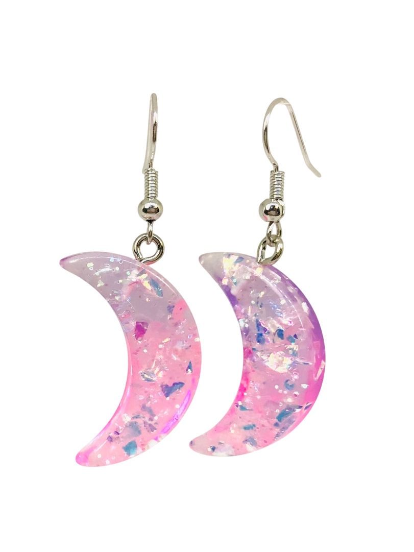 Pink Acrylic Crescent Moon Earrings