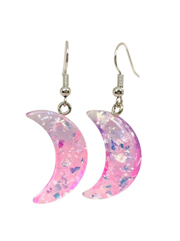 Pink Acrylic Crescent Moon Earrings