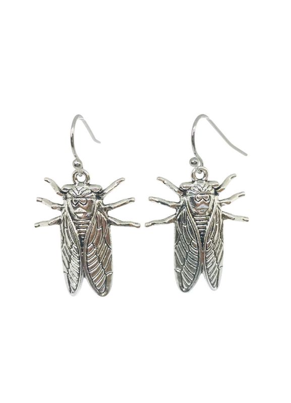 Silver Cicada Bug Earrings