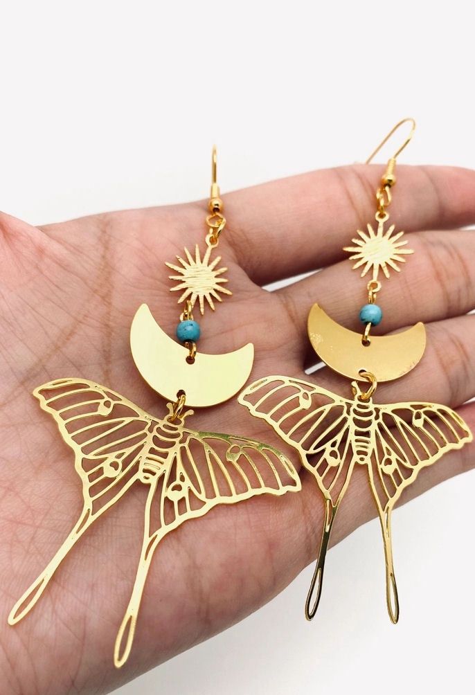 Moon Moth Golden Earrings