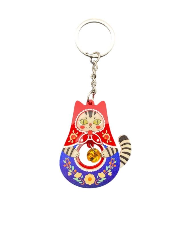 Acrylic Russian Doll Lucky Cat Keychain