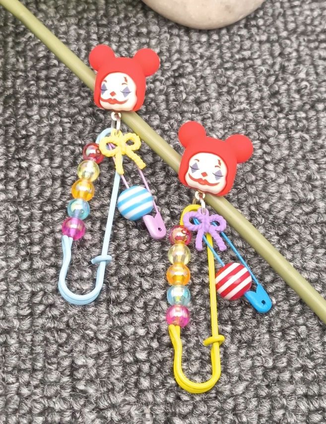 Circus Clown Pin Charm Earrings