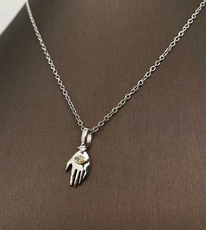 Evil Eye Palm Silver Necklace