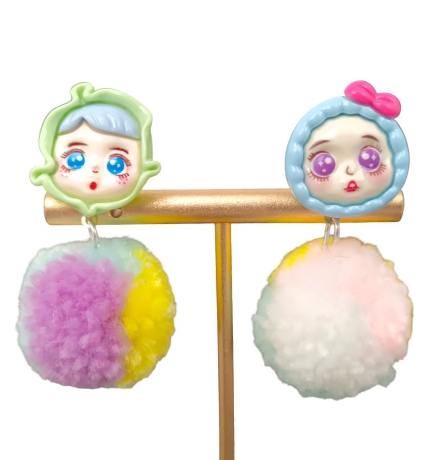Cartoon Doll Plush Ball Earrings