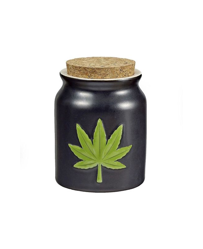 Embossed Green Leaf Stash Jar