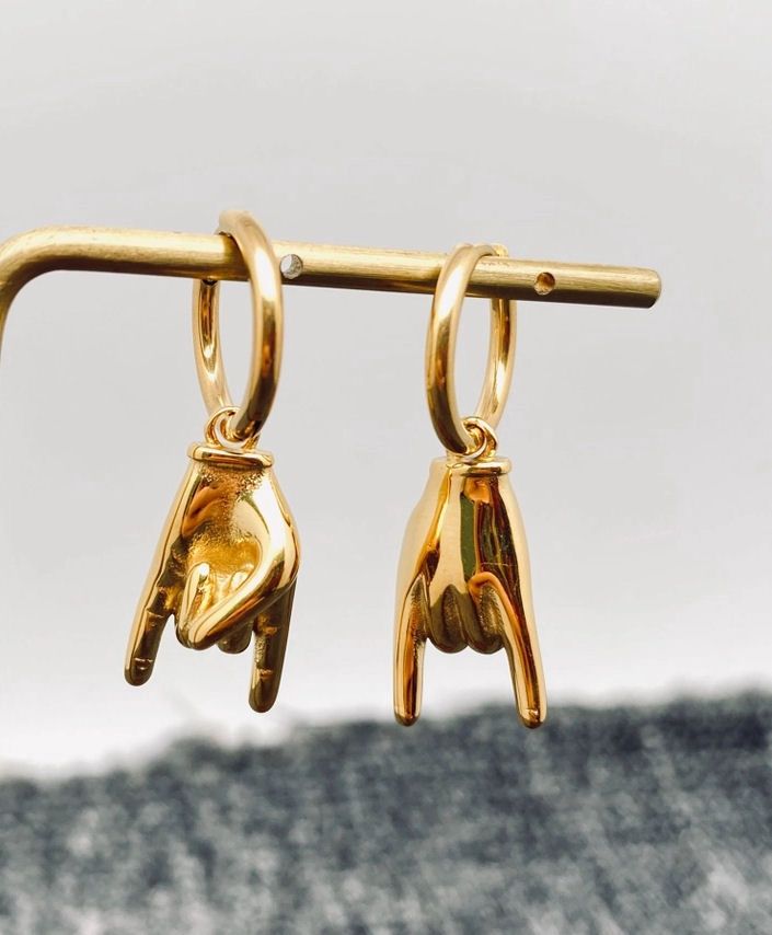 Rock And Roll Horns Gold Huggie Hoop Earrings