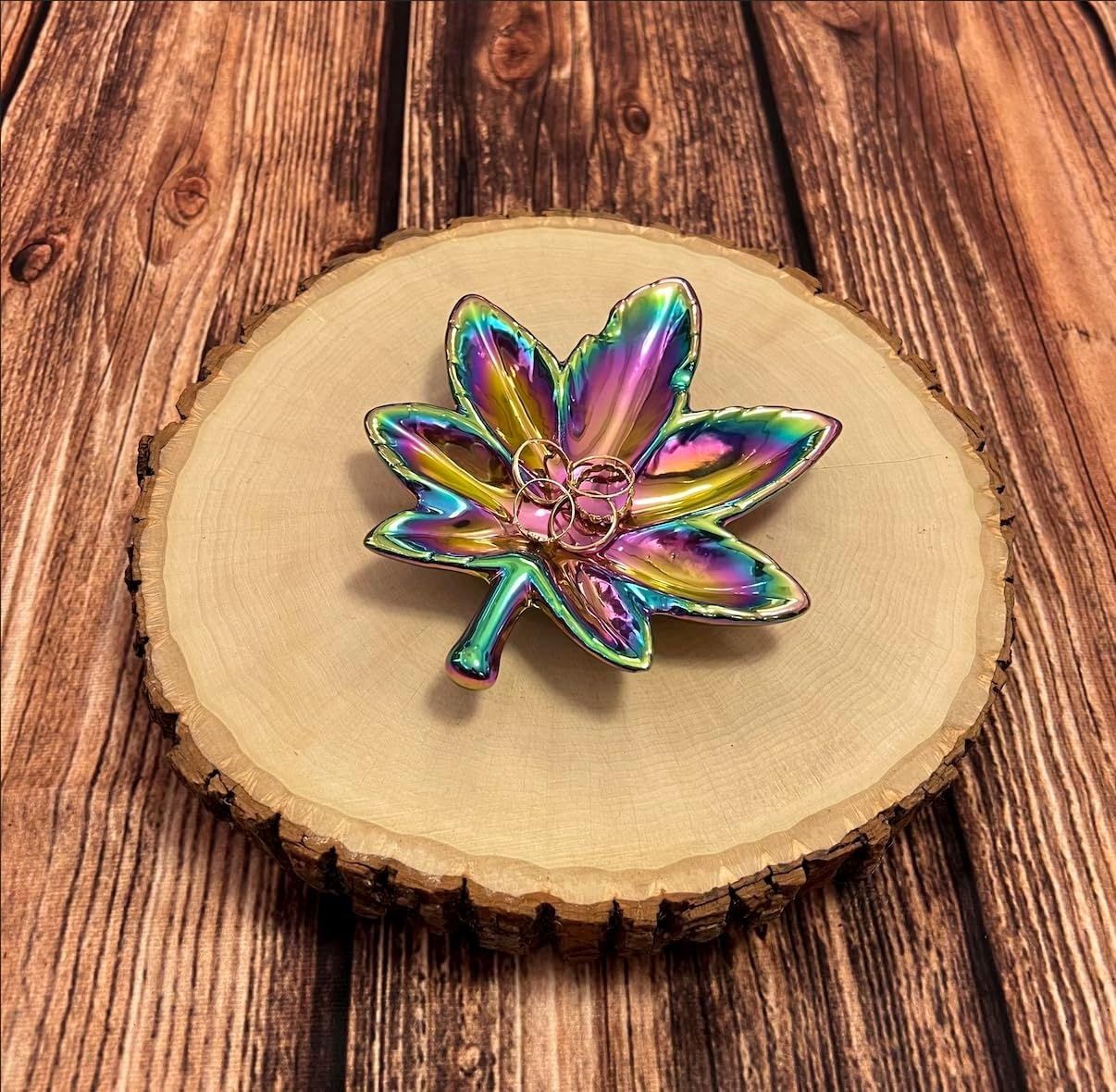 Iridescent Rainbow Pot Leaf Ashtray