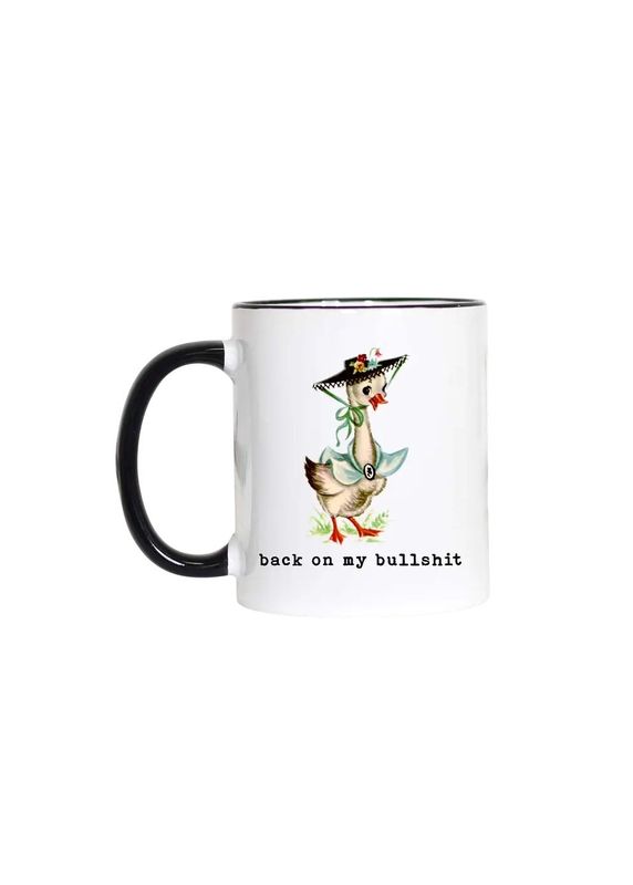 Back On My Bullshit Goose Black Handle Mug