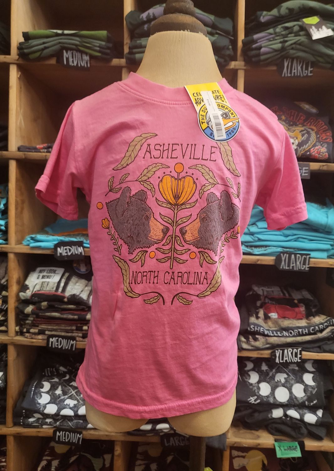 Whimsical Asheville Bear Pink Kids T-Shirt, Size: Kid&#39;s Large