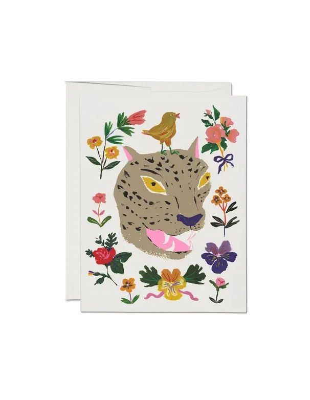 Wildcat Leopard With Bird Card